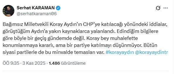 Kulis haberi: Bağımsız Milletvekili Koray Aydın CHP'ye mi katılacak?