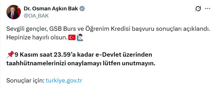 GSB KYK burs ve öğrenim kredisi başvuru sonuçları açıklandı