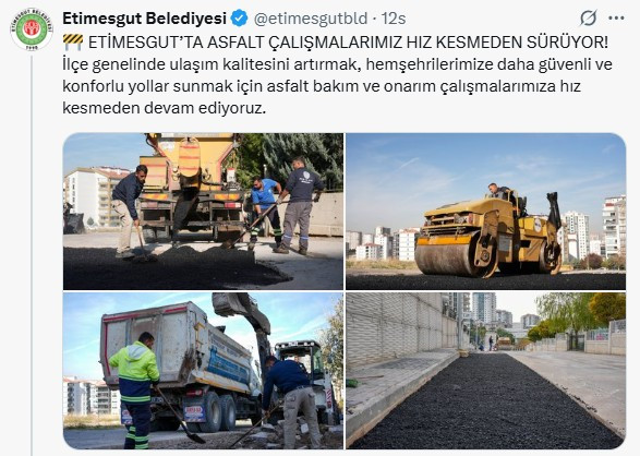 Etimesgut Belediyesi asfalt çalışmalarını hız kesmeden sürdürüyor