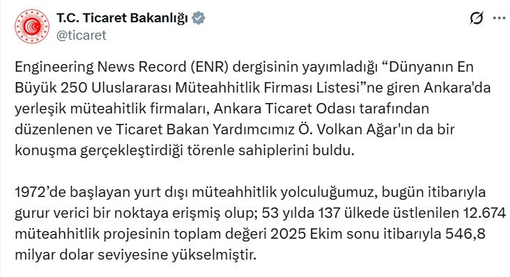 Ticaret Bakan Yardımcısı Ağar: Ankara, inşaat sektöründe ülke genelinde ikinci sırada