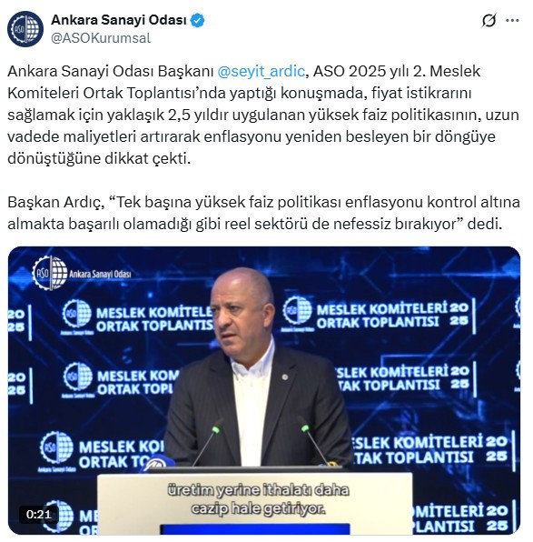 ASO Başkanı Ardıç'tan yüksek faiz ve enflasyon değerlendirmesi!