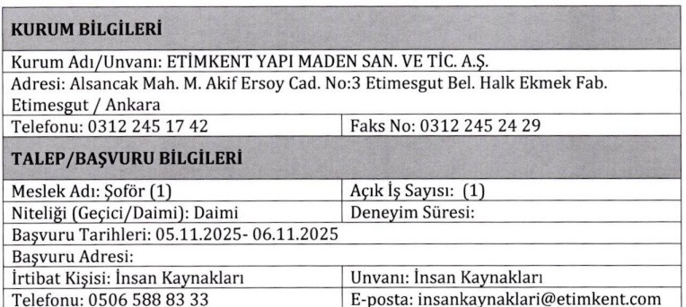 Etimesgut'ta daimi şoför alımı yapılacak!