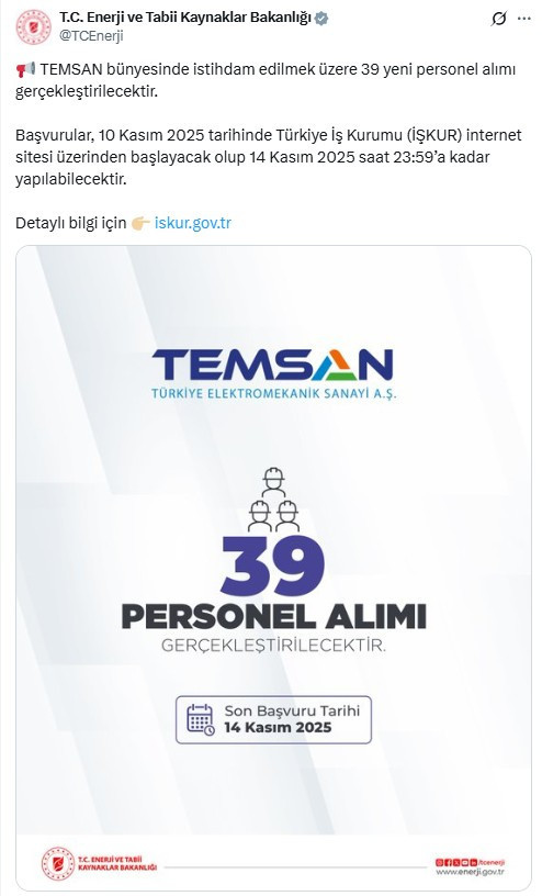 TEMSAN, Ankara'da 39 yeni personel alımı yapacak