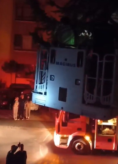 Keçiören'de ağaçta mahsur kalan kediyi itfaiye kurtardı