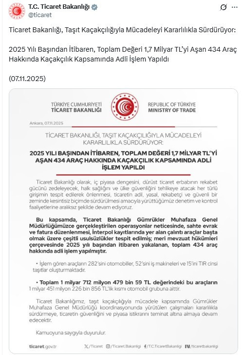 Ticaret Bakanlığı taşıt kaçakçılığı ile mücadeleye devam ediyor