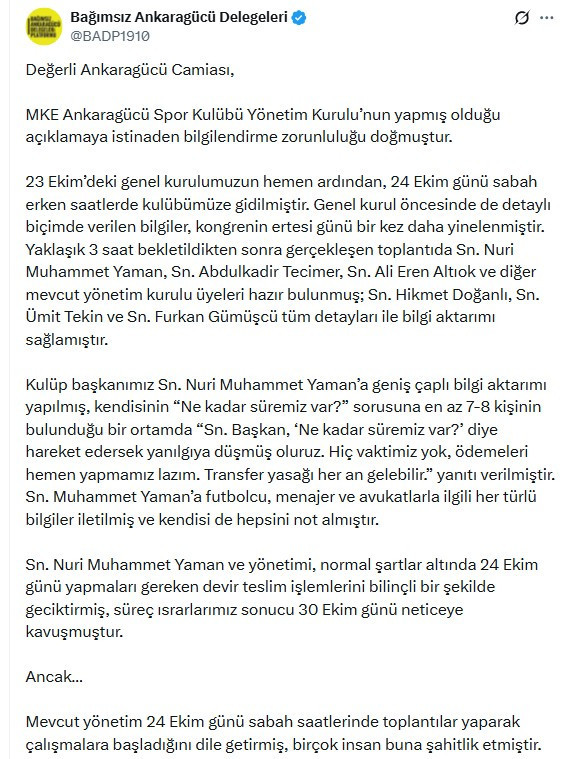 Ankaragücü eski yönetimi mevcut yönetimin suçlamalarına karşılık verdi