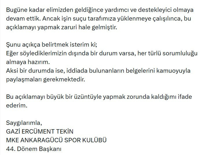 Gazi Ercüment Tekin'den transfer yasağı ve maaş ödemeleri açıklaması - Resim : 3