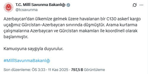 MSB: 'Düşen kargo uçağında 20 personel bulunuyordu'