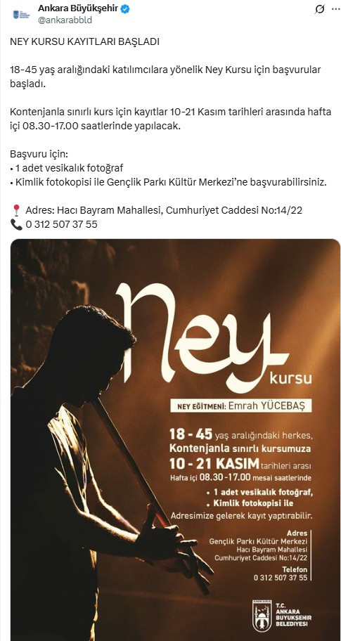 ABB, ney kursu kayıtlarının başladığını duyurdu