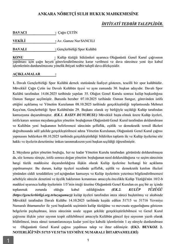 Gençlerbirliği’nde kongre süreci yargıya taşındı, Çağrı Çetin başkanlığa aday olduğunu açıkladı