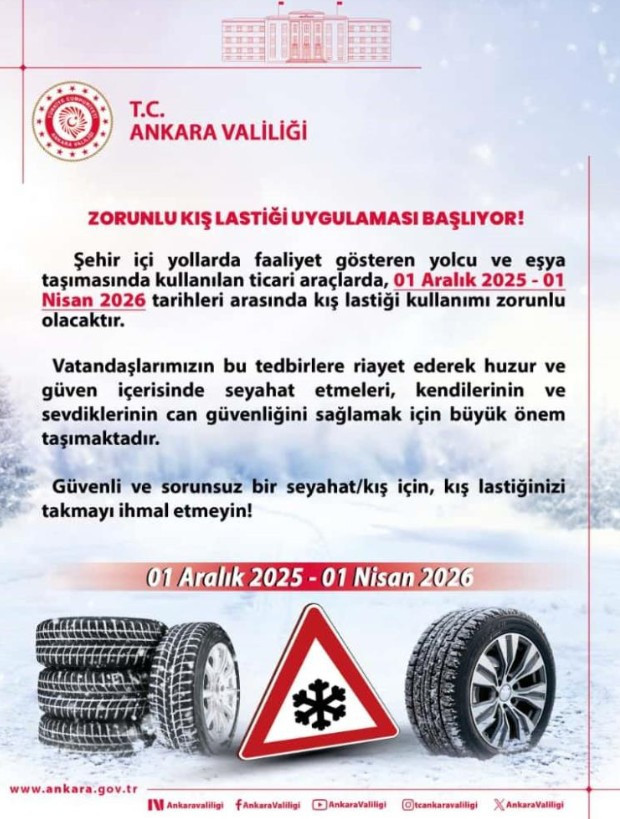 Başkentte zorunlu kış lastiği uygulaması aralıkta başlayacak