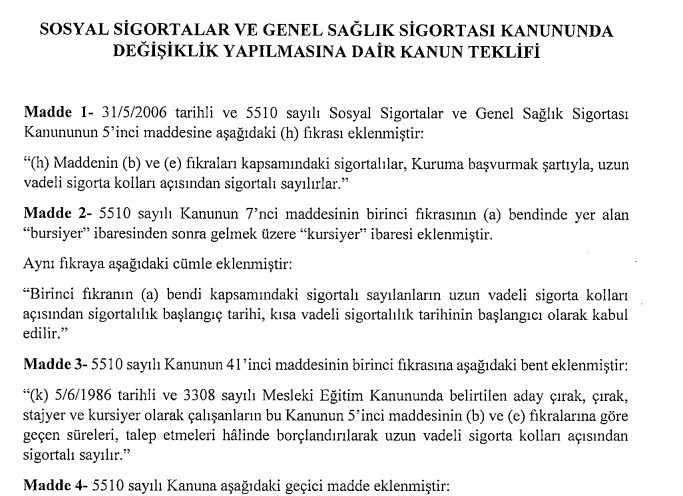 Staj ve çıraklık sigortası mağdurları için TBMM'ye yeni kanun teklifi verildi