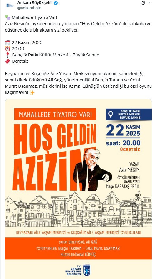 ABB'den 'Hoş Geldin Azizim' tiyatro oyununa davet!