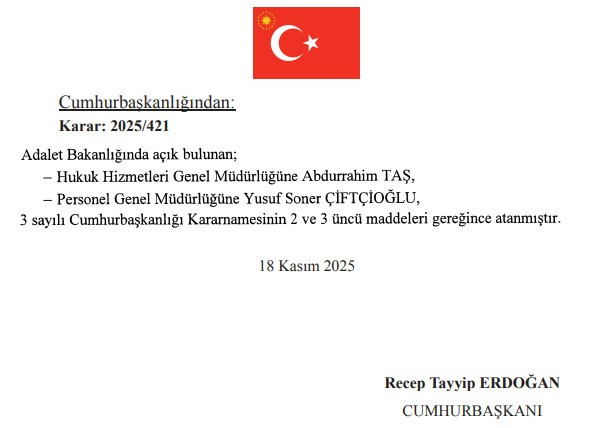 Cumhurbaşkanı Erdoğan'ın imzasıyla Atama Kararları yayımlandı