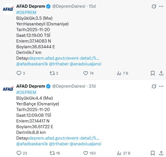 Osmaniye'de peş peşe depremler panik yarattı