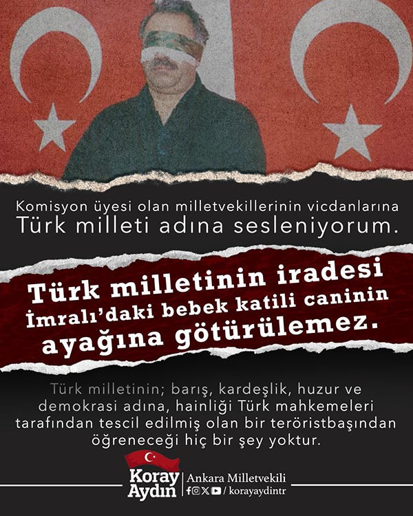 Koray Aydın: Türk milletinin iradesi İmralı'daki caninin ayağına götürülemez