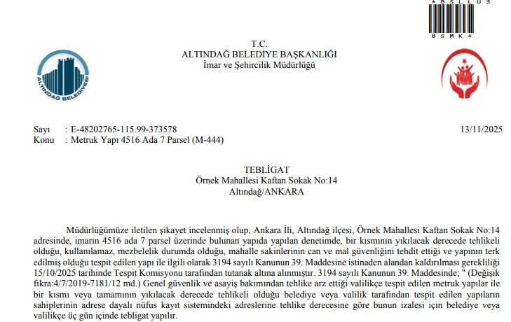 Altındağ Belediyesi, Solfasol Mahallesi'nde metruk yapıları yakıyor