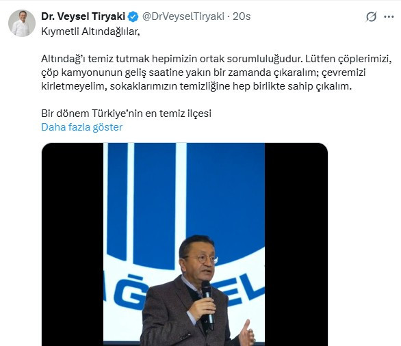 Altındağ Belediye Başkanı Tiryaki'den çağrı: Türkiye'nin en temiz ilçesi seçilen Altındağ'ı koruyalım!