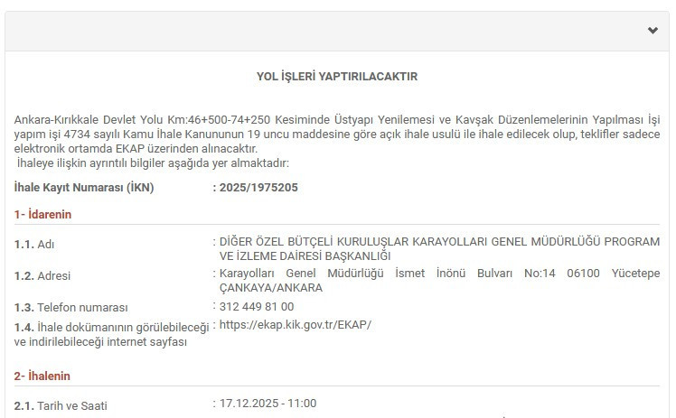 Karayolları Genel Müdürlüğü duyurdu: Ankara - Kırıkkale Devlet Yolu bakıma alınıyor!