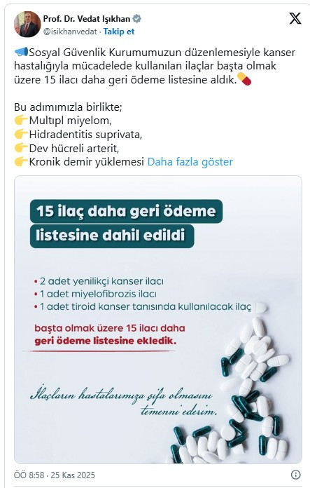 Bakan Işıkhan, 15 ilacın daha geri ödeme listesine alındığını duyurdu!