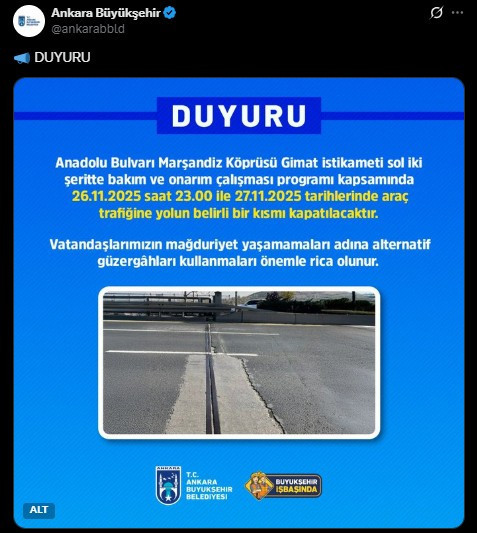 Anadolu Bulvarı'nı kullanacaklar dikkat: Marşandiz Köprüsü bakıma alınacak!