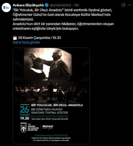 ABB duyurdu: Kocatepe Kültür Merkezi'nde Öğretmenler Günü'ne özel gösteri