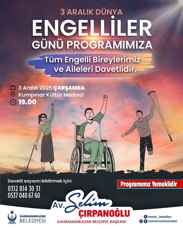 Kahramankazan Belediyesi'nden 3 Aralık Dünya Engelliler Günü'ne özel yemekli program