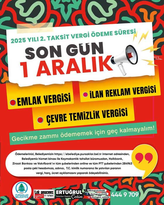 Pursaklar Belediyesi'nden emlak vergisi son ödeme tarihi hatırlatması: Hafta sonu vezneler açık olacak