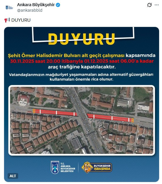 ABB, Şehit Ömer Halisdemir Bulvarı’nda çalışma yapılacağını duyurdu!