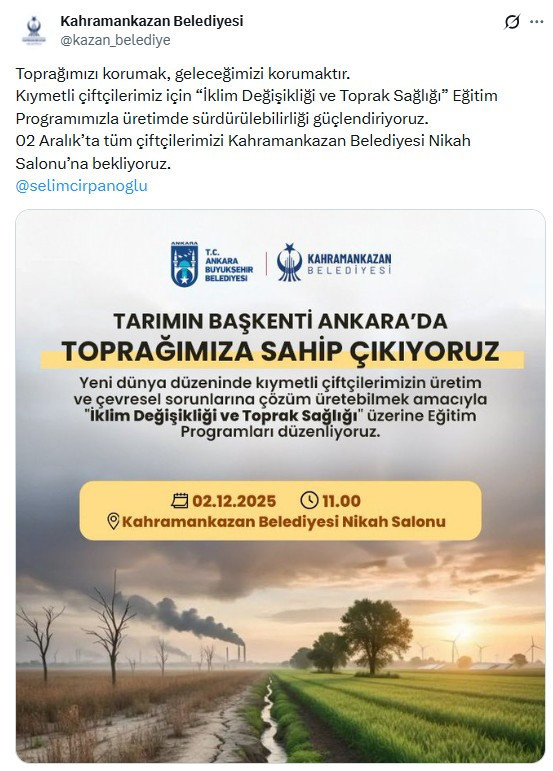 Kahramankazan Belediyesi'nden çiftçilere eğitim programı!