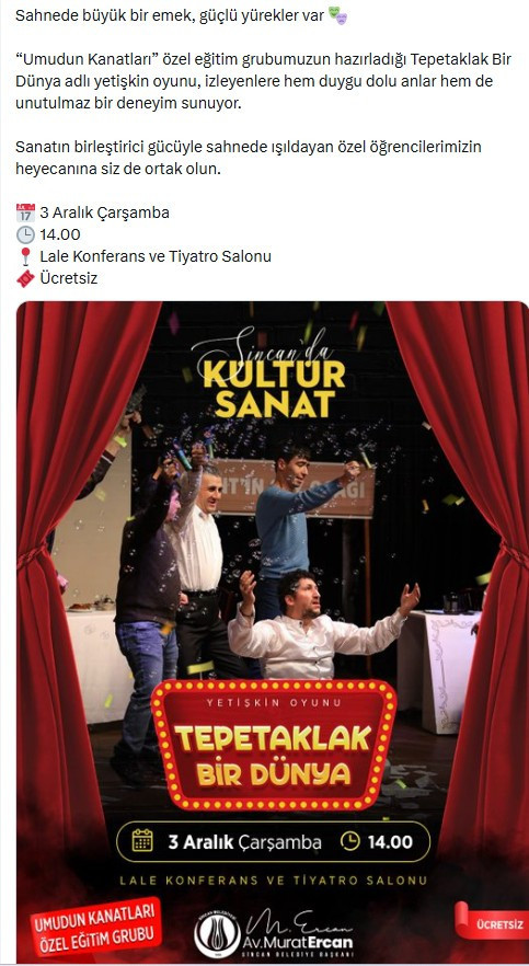 Sincan'da özel öğrenciler 'Tepetaklak Bir Dünya' tiyatrosunu sahneleyecek