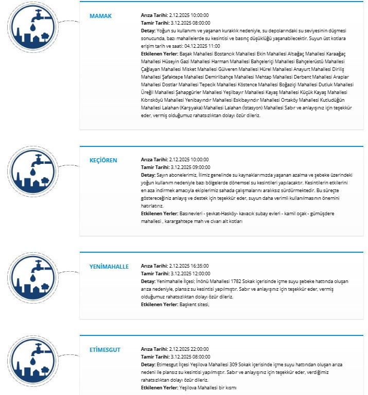 ASKİ'den 8 ilçeyi etkileyen su kesintisi duyurusu - Resim : 2