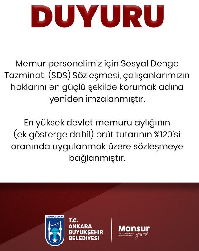 ASKİ ve EGO personeli memurların sosyal denge tazminatı sözleşmeleri yenilendi