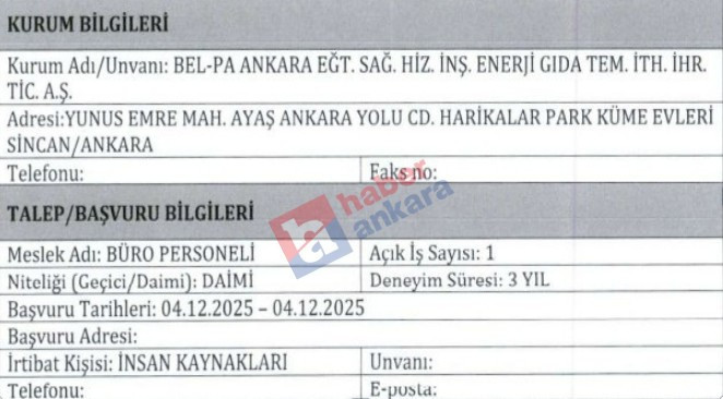 ABB BEL-PA Büro personeli, psikolog ve eğitmen alacak! - Resim : 2