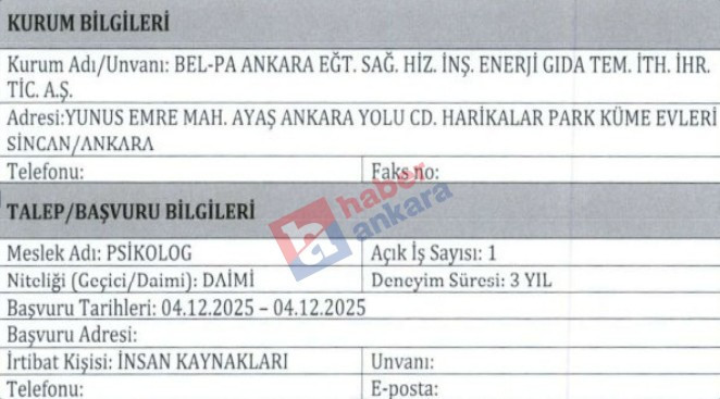 ABB BEL-PA Büro personeli, psikolog ve eğitmen alacak! - Resim : 3