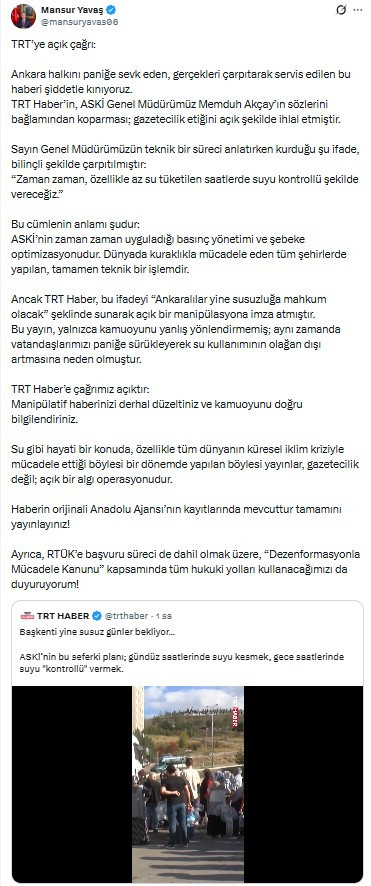 ABB Başkanı Mansur Yavaş, 'Az tüketimde suyu kontrollü vereceğiz' açıklamasına açıklık getirdi