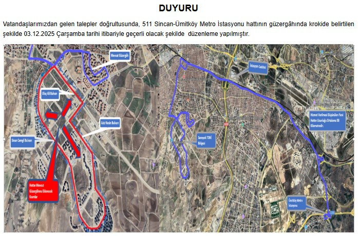 EGO'dan bazı hatlarda yeni güzergah değişikliği duyurusu