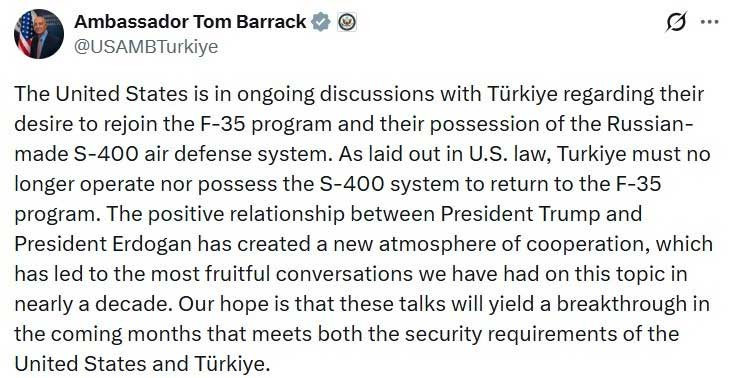ABD'nin Ankara Büyükelçisi Barrack açıkladı: Türkiye F-35 alacak mı?