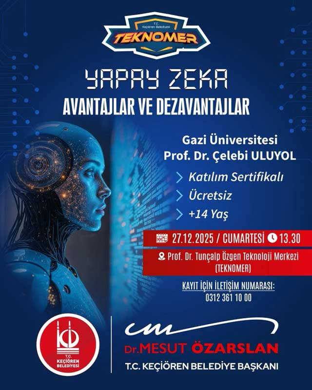 Keçiören Belediyesi Teknomer’ de ücretsiz Yapay Zeka Eğitimi başlıyor!