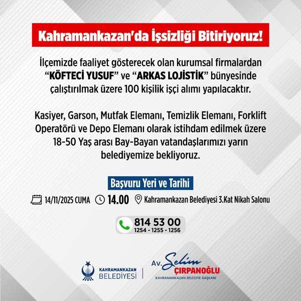 Kahramankazan Belediyesi duyurdu: 'İşsizliği bitiriyoruz'