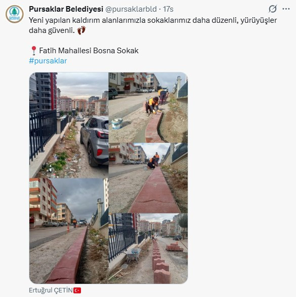 Pursaklar Belediyesi, Bosna Sokak'ta kaldırım alanlarını yeniledi