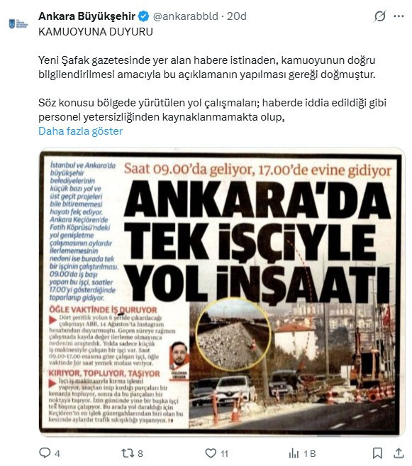 ABB'den Keçiören Fatih Köprüsü çalışmaları hakkında ortaya atılan iddialara ilişkin açıklama