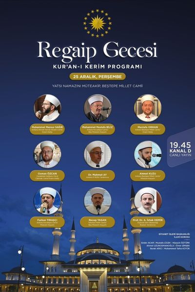 Cumhurbaşkanlığı duyurdu: Beştepe Millet Camisi'nde Regaip Gecesi Özel Programı yapılacak