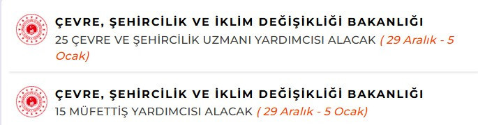 Çevre, Şehircilik ve İklim Değişikliği Bakanlığı'nın bünyesine 40 personel alınacak!
