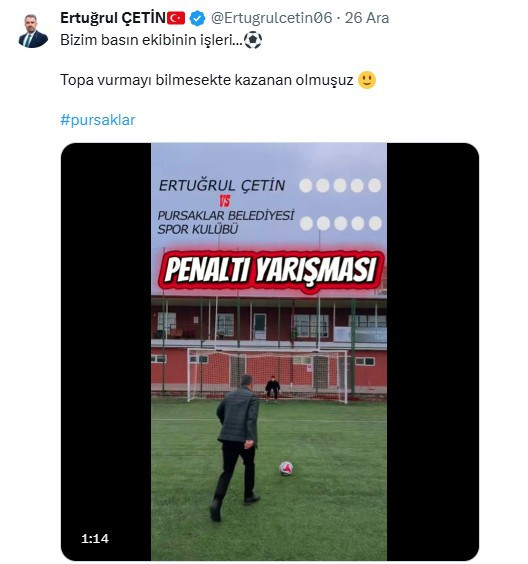Pursaklar Belediye Başkanı &Ccedil;etin izleyenleri g&uuml;l&uuml;msetti: 'Topa vurmayı bilmesekte kazanan olmuşuz'