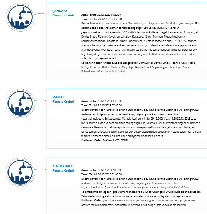 ASKİ'den 8 ilçede bazı yerler için planlı ve plansız su kesintisi duyuruları - Resim : 2
