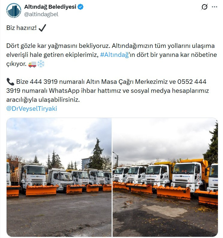 Altındağ Belediyesi'nin ekipleri karla mücadeleye hazır