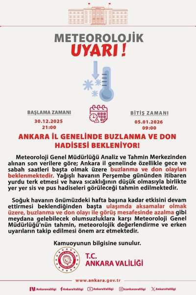 Ankara Valiliği'nden başkente buzlanma ve don uyarısı