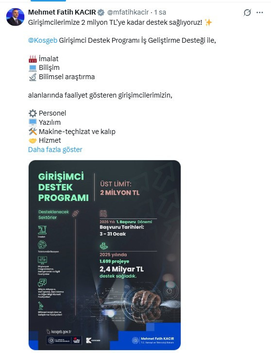 KOSGEB İş Geliştirme Desteği başvuruları 31 Ocak'a kadar devam edecek