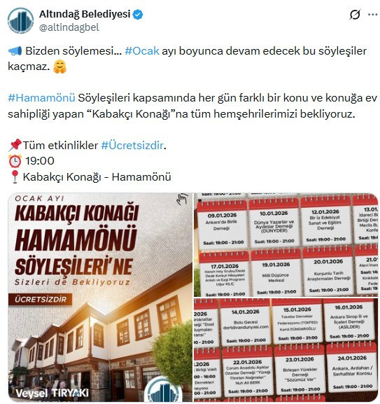 Altındağ Belediyesi ocak ayı söyleşi programını duyurdu